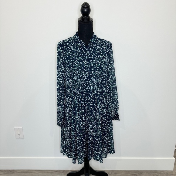 Banana Republic Blue Long Sleeve Floral Midi Lined Dress (S) - Picture 2 of 10